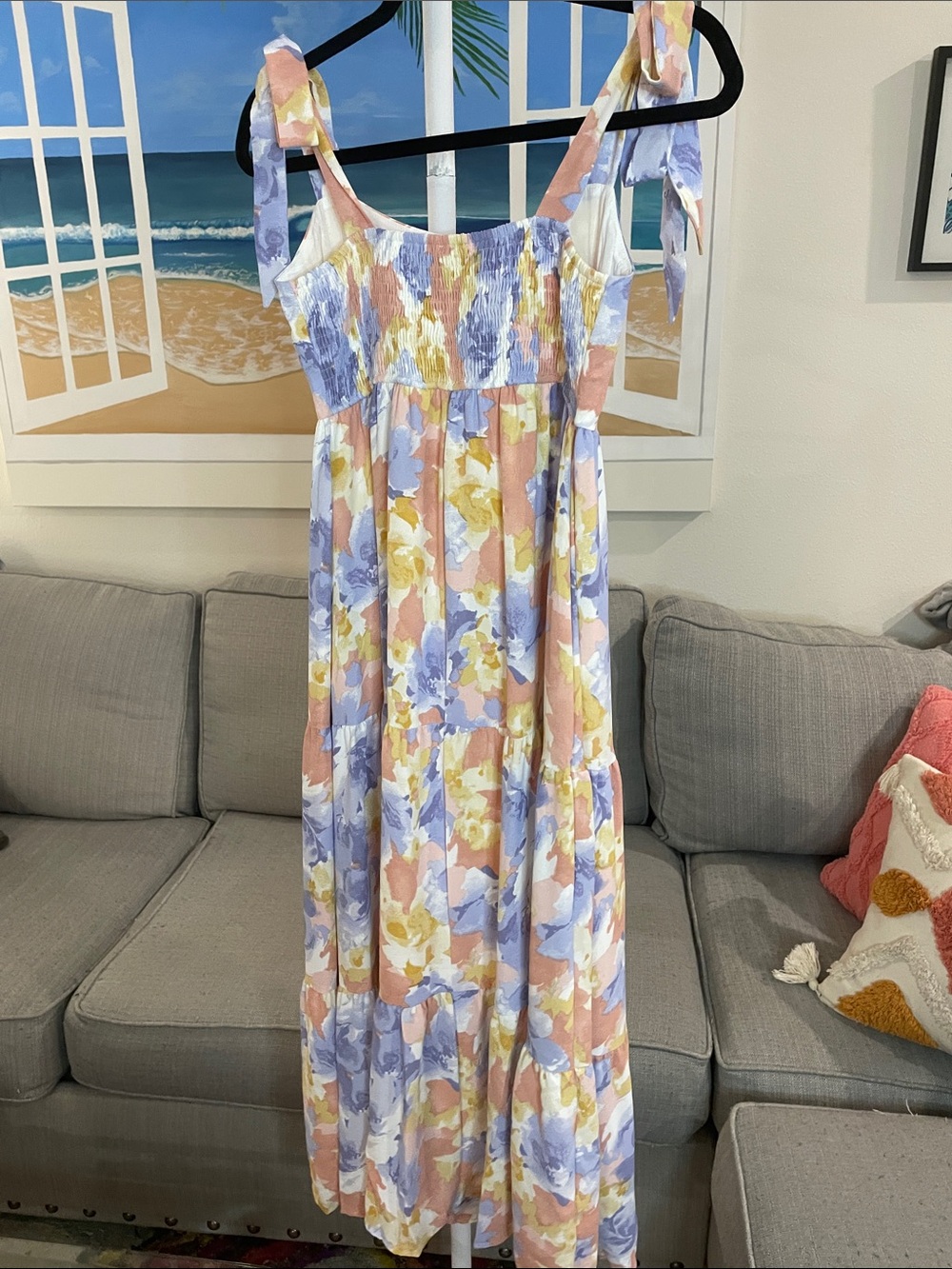 Hem & Thread Pastel Floral Tie-Shoulder Tiered Maxi Dress - Picture 8 of 8